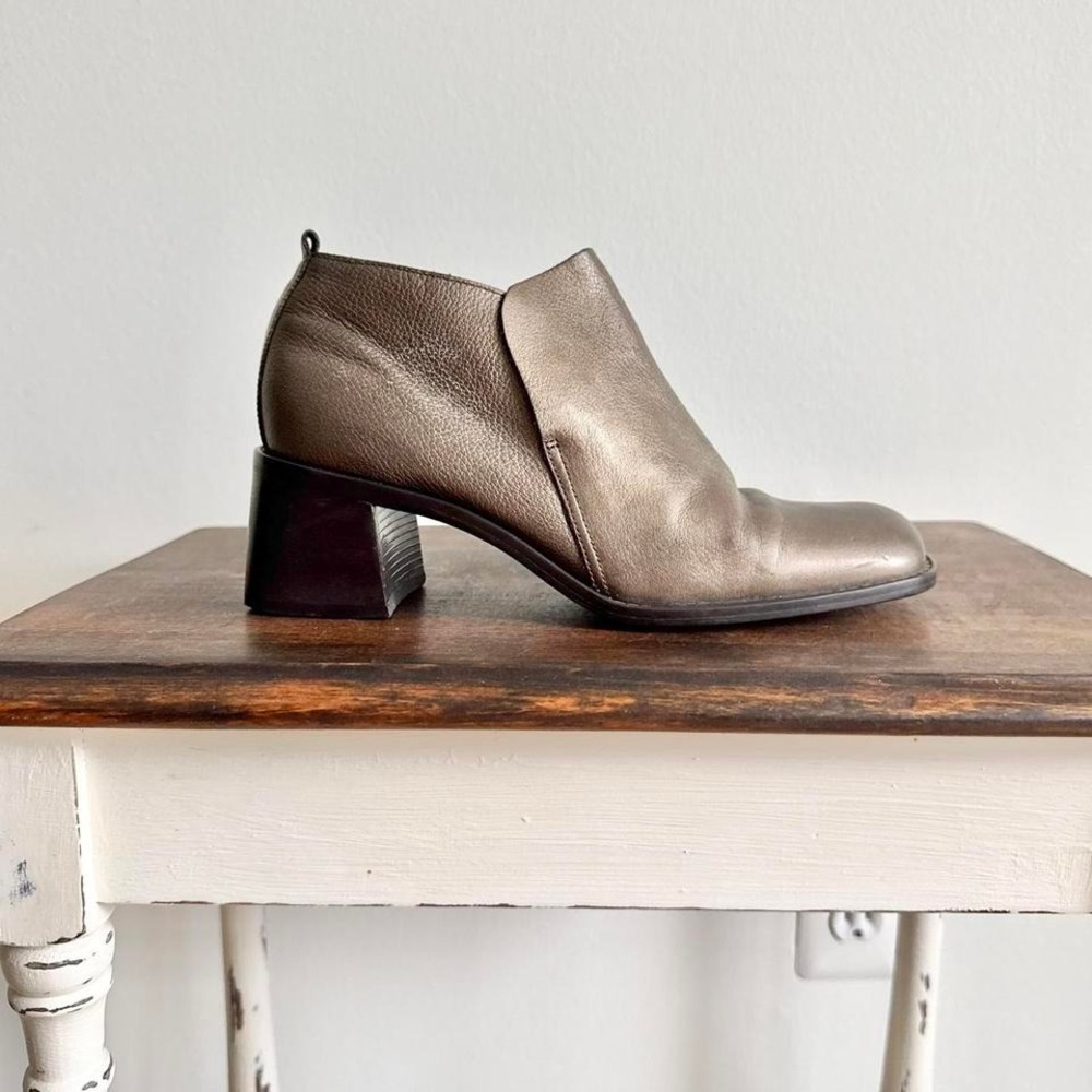90s Nine West Bronze Leather Square Toe Ankle Shoe Boot 6.5‎ Kitten